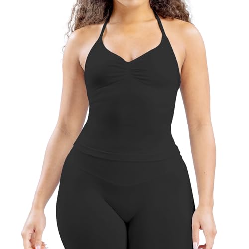 Workout Impact Longline Strappy Tank Tops for Women with Built in Bra Sleeveless Gym Seamless Backless with Adjustable Strap