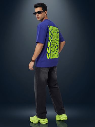 Image of Veirdo Men's Cotton Oversized Fit Oversized Baggy Fit Drop Shoulder Cool and Stylish Graphic Printed Design Half Sleeve T-Shirt (Available Sizes: S to 2XL)