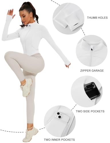 LOMON-Workout-Jackets-for-Women-Grey-Cropped-Running-Yoga-Zip-Up-Track-Jacket-with-Pockets