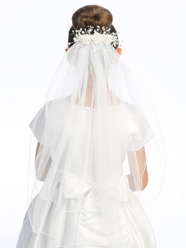 Pink Princess Girls First Communion Veil - 1st Communion Veil Holy - Head Pieces for Catholic Accessories - Velos de Primera Comunion3