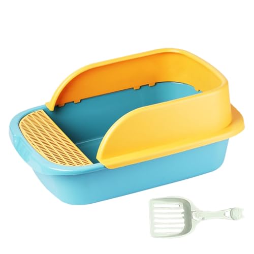 Caja de arena para gatos con lados altos, bandeja de arena para gatos de cara alta, resistente a fugas, no pegajosa, gran capacidad, incluye cuchara