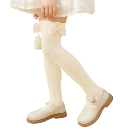 Pack of 1 Pair Girls Breathable Mesh Knee Length Socks Bowknot Accent Socks Stretchy Comfort for Ages 3-13 Years