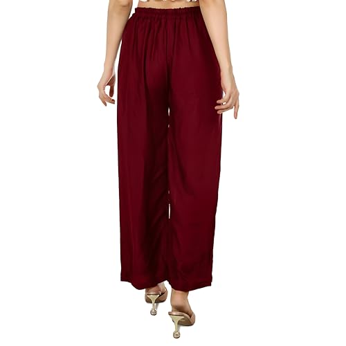 Image of Women's Rayon Palazzo Pants | Solid Color Wide Leg Trousers in 18 Shades | Elastic Waist Casual Bottoms XS-7XL | Comfortable