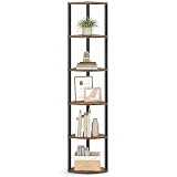 SONGMICS HOME Montaje Superrápido sin Herramientas, Estantería Esquinera con 6 Niveles, Estantería, Salón, Dormitorio, Cocina, 38,3 x 27 x 173,5 cm, Marrón Rústico y Negro Tinta LBC660KD01