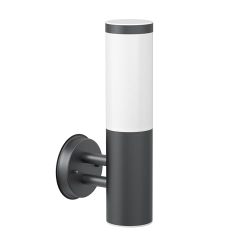 ledscom.de Wandleuchte PORU für außen, Edelstahl, anthrazit, inkl. E27 Lampe, Energieeffizienzklasse A, gefrostet (warmweiß, 4W, 935lm)