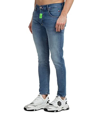  Philipp Plein Hexagon Jeans Uomo Pacific Blue 31 W