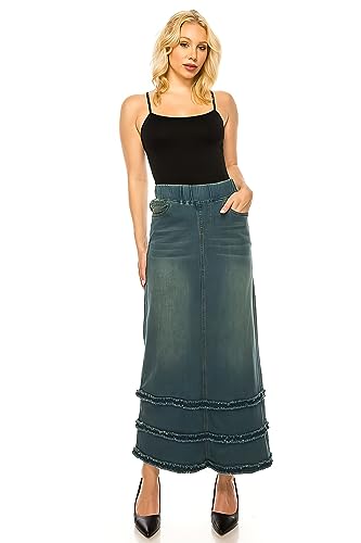 Fashion2Love Women's Juniors/Plus Size High Waisted Shaping Pull-On Stretch Denim Long Skirt (87804)4