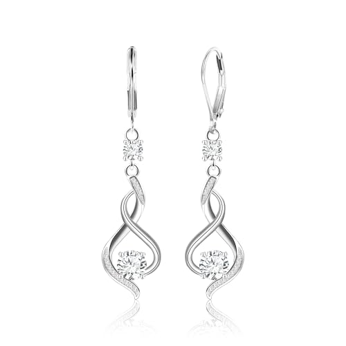 ALEXCRAFT Boucles d'Oreilles Pendantes en Argent 925 avec Zircone, Hypoallergéniques, Brillantes, Élégantes, Infini, Longues, Légères, Pendantes en...