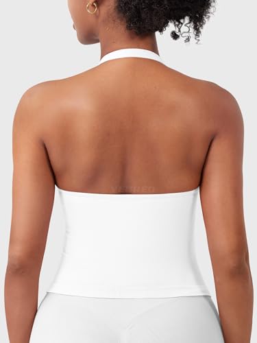 Image of YEOREO SoftHue Women's Impact Halter Tank Top Longline Backless Scoop Neck Built-in Bra Sports Workout Gym Crop Top
