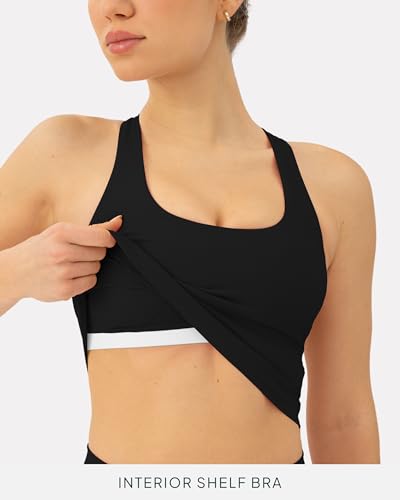 PAVOI ACTIVE Racerback Workout Tank Tops for Women Built in Bra - Medium Support Scoop Athletic Tank Top Shelf Bra, HiPerform3