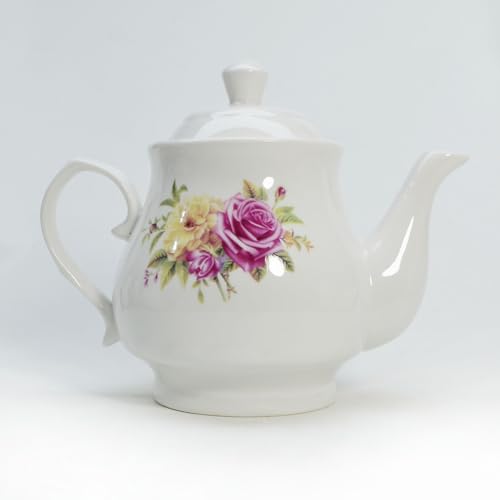 Image of European Style Porcelain Teapot, Coffee Tea Water Pot Vintage Ceramic Kettle (42oz)