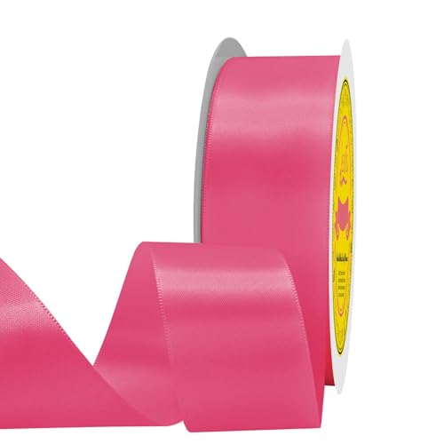Image of Hot Pink Satin Ribbon 1-1 /2 inch X 50 Yards Polyester Ribbon for Gift Wrapping Very Suitable for Weddings Party Hair Bow Invitation Decorations and More