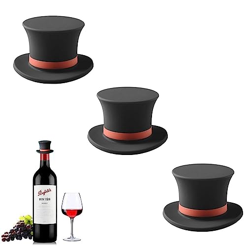 MosaiRudo Silicone Wine Stoppers, Reusable Hat-Shaped Bottle Caps Wine Champagne Beer Bottle Stopper For Kitchen Bar Tools (Black 3pcs)