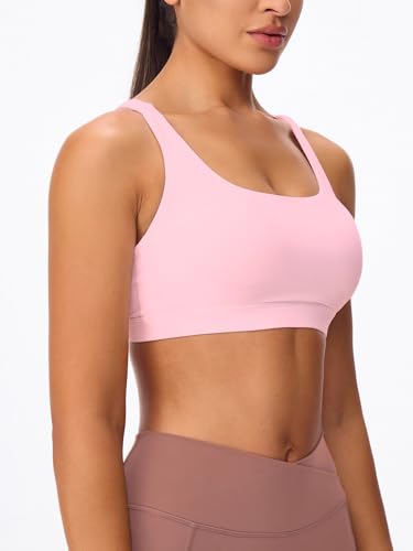Image of Women's Strappy Sports Bras Light Compression Crop Criss Cross Back Padded Workout Yoga Bra Supportive U Neckline