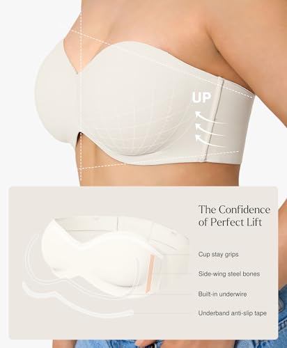 Image of Popilush Strapless Bras for Women Bandeau Unlined Bra No Padding Underwire
