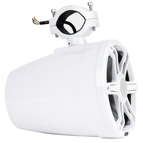 Image of NVX MVTSP8W (Pair) - 750W Peak (250W RMS) 8 inch V-Series 2-Way Marine Tower Speakers with LED Lighting & 359 Swiveling Clamps - Sport White