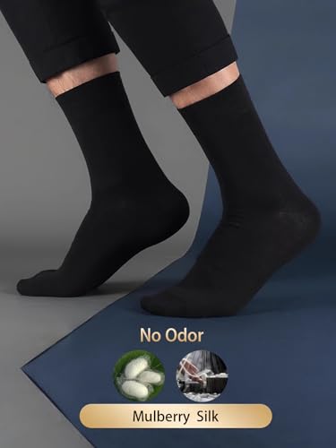 SIHA Mens dress socks, 4 Pairs silk socks men, Black socks for men 8-113