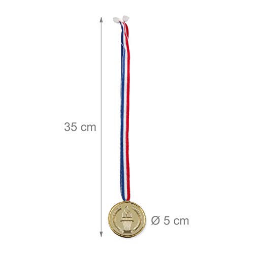 Relaxdays Lot de 12 médailles d’Or pour Enfants, Ruban, Torche, récompense pour Remise de Prix, 5 cm Ø, Plastique, doré - Image 5
