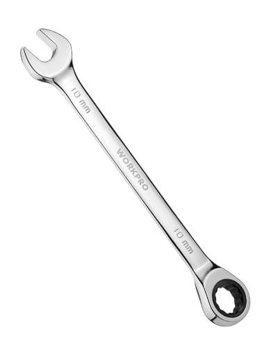 Image of WORKPRO 10 mm Ratcheting Combination Wrench, Mirror Polish Chrome Plating | Premium CR-V Steel, 72-Teeth, 12 Point Design, Metric, For Home Projects, Motorcycle Repair, Garage Work, Plumbing, Machinery