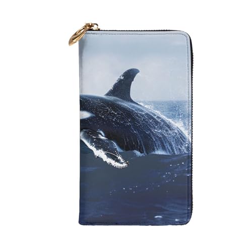 Killer Whale Print Printed Long Wallet for Women Men Cute PU Leather Wallet with Coin Purse and Credit Card Holder2