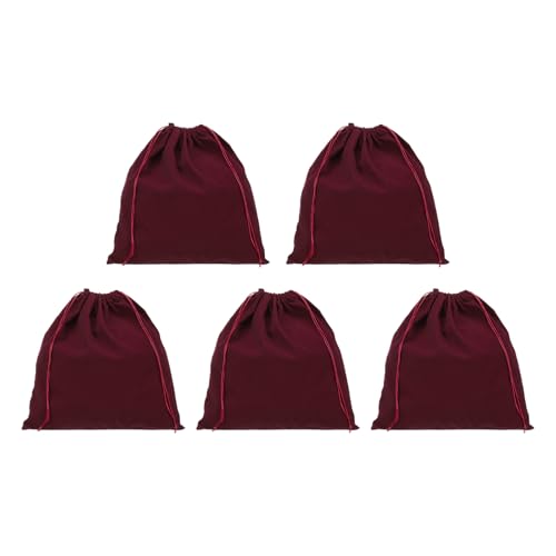 PATIKIL Large Velvet Bags With Drawstrings, 5 Pack 14 x 14 Inch Hair Dryer Bag Treat Bag Dust Bag Hotel Storage Bag for Travel Luggage Packing, Burgundy
