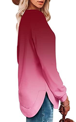 OFEEFAN Crew Neck Sweatshirts Women Tunic Tops For Women Loose Fit Curved Hem3