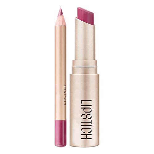 Juego de pintalabios y delineador de labios 2 en 1 para mujer, juego de delineador de labios duradero, lápiz labial con juego de delineador de labios, kits de maquillaje Tkc332 (C, 4,7 x 12 cm)