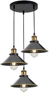 Modern Vintage Black 3 Way Pendant Light Fixture, Cone Shade Suspended Loft Triple Hanging Pendant Ceiling Lights with Adjustable Cable for Kitchen Island, Living Room, Dining Room[Energy Class A++]