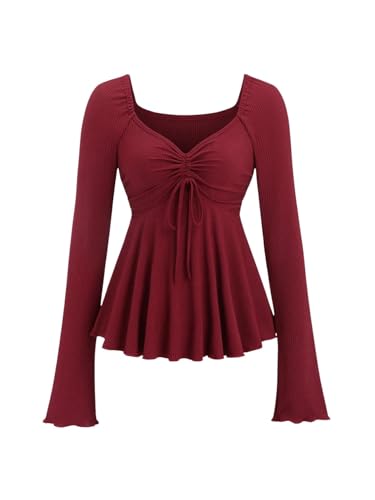SOLY HUX Women's Peplum Tops Long Sleeve Babydoll Shirts Y2k Cute
