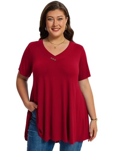 LARACE Plus Size Tops for Womens T Shirts Button Down Summer Clothes Short Sleeve Tunics Casual V Neck Blouses2