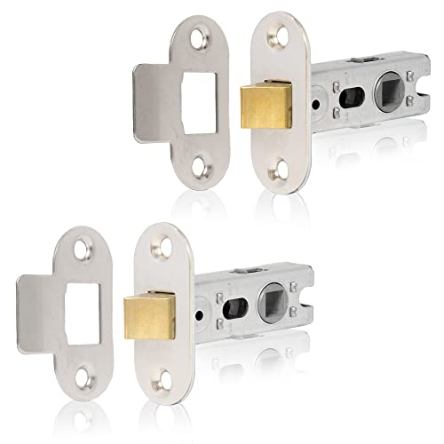 XFORT Nickel Plated Radius Tubular Latch, Two 65mm Nickel Plated Radius Tubular Latches for Internal Wooden Doors.