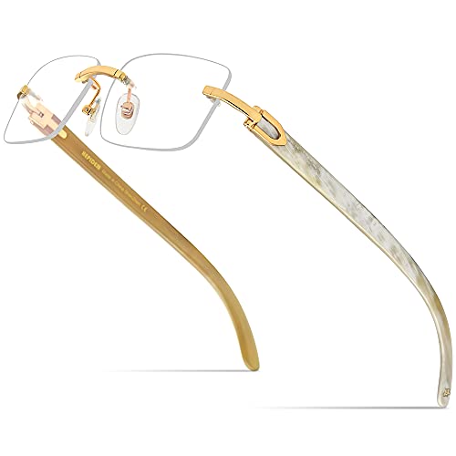 Image of HEPIDEM 100% Really Buffalo Horn Handmade Sun Glasses Square Rimless Luxury BUffs Sunglasses 0816