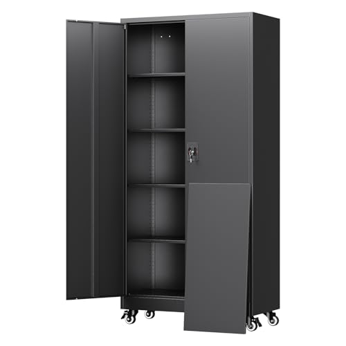 Yizosh Metal Garage Storage Cabinet with Locking Doors and Adjustable Shelves,-...