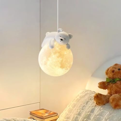 Lámpara colgante de luna de oso durmiente Lámpara colgante de luna 3D Lámpara de techo junto a la cama Lámpara colgante de luna creativa Lámpara decorativa para dormitorio, habitación de niños