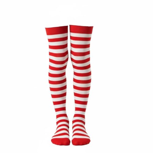 A2Z 4 Kids - A2Z 4 Kids Girls Boys Striped Stockings Red & White Halloween Fancy Dress Accessory Over Knee Socks Soft Stretchy Polyester Witch Clown Pirate Theme Wear for 4-14 Years