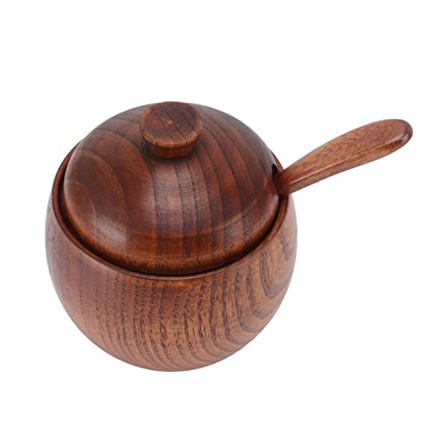 BuyWeek - Azucarero de madera, tarro de especias de madera, cuenco de sal de cocina, contenedor de almacenamiento de condimentos con tapa de cuchara, herramienta de cocina