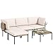 Outsunny Polyrattan Gartenmöbel Set 5-teilig Lounge Set mit 3 Sessel Glastisch Hocker Breit & Tief Sitz abnehmbar Kissen, modulare Sitzgruppe für 4 Personen Lounge Möbel für Garten Terrasse Khaki
