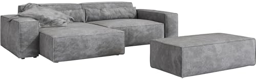 DeLife Canapé d'angle Sirpio XL Microfibre Taupe 270x170 cm Recamiere Variable avec Tabouret