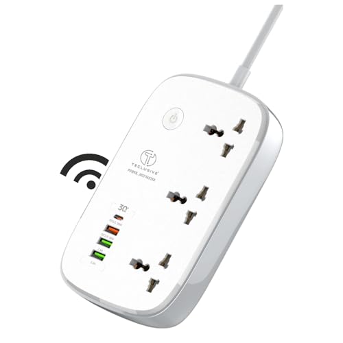 Image of T Teclusive Smart Power Strip WiFi Extension Board with Type C USB Ports | 2500w 3 Power Sockets with 30w USB C PD QC Fast Charging | 100V-250V Surge | App Control with Timer | Alexa Supported