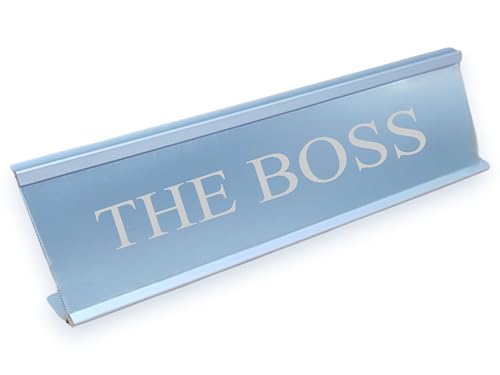 Engraved THE BOSS Desk Name Plate Plaque Office Plaque Desk Nameplate Selection Of Colours (Silver)