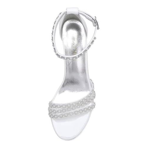 Image of White Women's Block Heel Sandal, Open Toe, Ankle Strap, Pearl Wedding Shoes for Bride, Bridesmaids, Mother of the Bride, Prom, Evening, Cocktail, Ball Gown