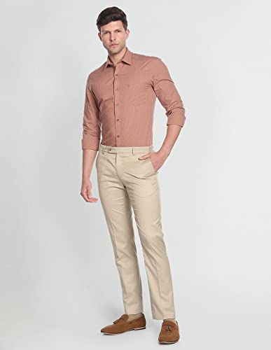 Image of Arrow Men Slim fit Cotton Checked Long Sleeves Cutaway Collar Shirt(ARADOSH0798A Brown 46)
