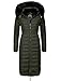 Navahoo Damen Wintermantel Warmer Steppmantel lang mit Kapuze Umay Olive Gr. M