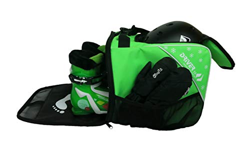 Driver13 ® Bolsa para Botas de esquí para niños Bolsa para Botas de esquí con Compartimento para el Casco para Botas duras y Blandas Patines en línea y Bolsa para Botas Verde Cover