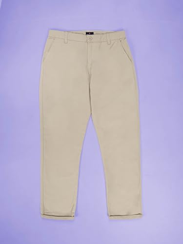 Image of KiddoPanti Boys 100% Cotton Twill Chinos Pant | Comfortable Regular Fit | 2 Side Pocket, 2 Back Pocket | Ankle Length | Back Elasticated Waistband with Button Zip Open Fly