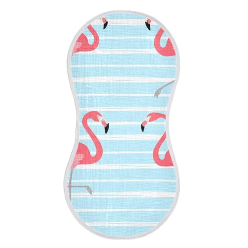 Muslin Burp Cloth for Baby 2PCS Blue Striped Flamingos Pink Super Absorbent Burping Cloths, Bibs for Newborn Boys Girls2