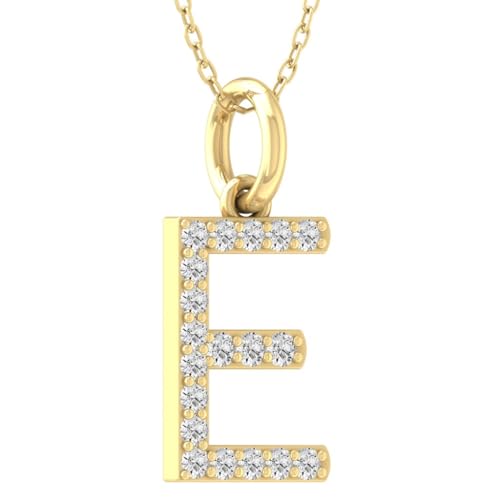 1/10 Carat Round Diamond A-Z initial Pendant Necklace | 10K, 14K Yellow or White Gold and Sterling Silver Cable Chain Necklace 18 inch | I-J Color and I2-I3 Clarity3