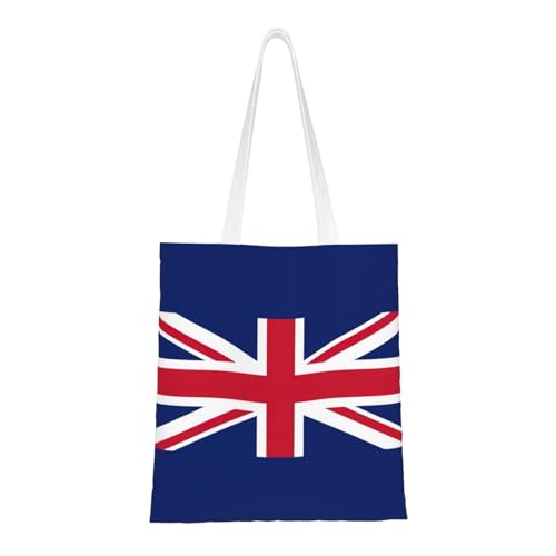 British Flag Print Reusable Canvas Tote, Shopping Bag With Handles For Daily And Grocery Use