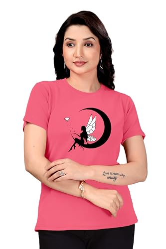 Image of Women Round Neck Printed Cotton Blend Regular Fit T-Shirt