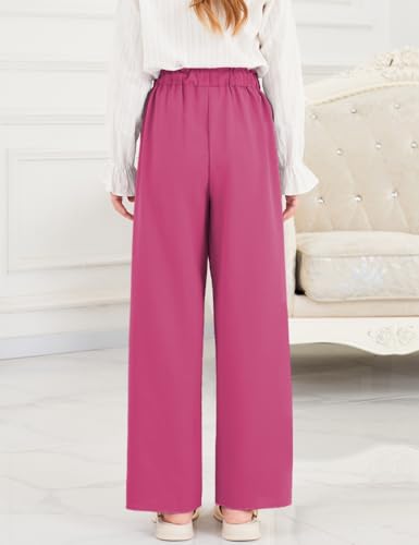 Image of Girls Wide Leg Palazzo Pant Loose Straight Cute Bow Waist Spring Summer Lightweight Dress Pant for Kids 5-14Y